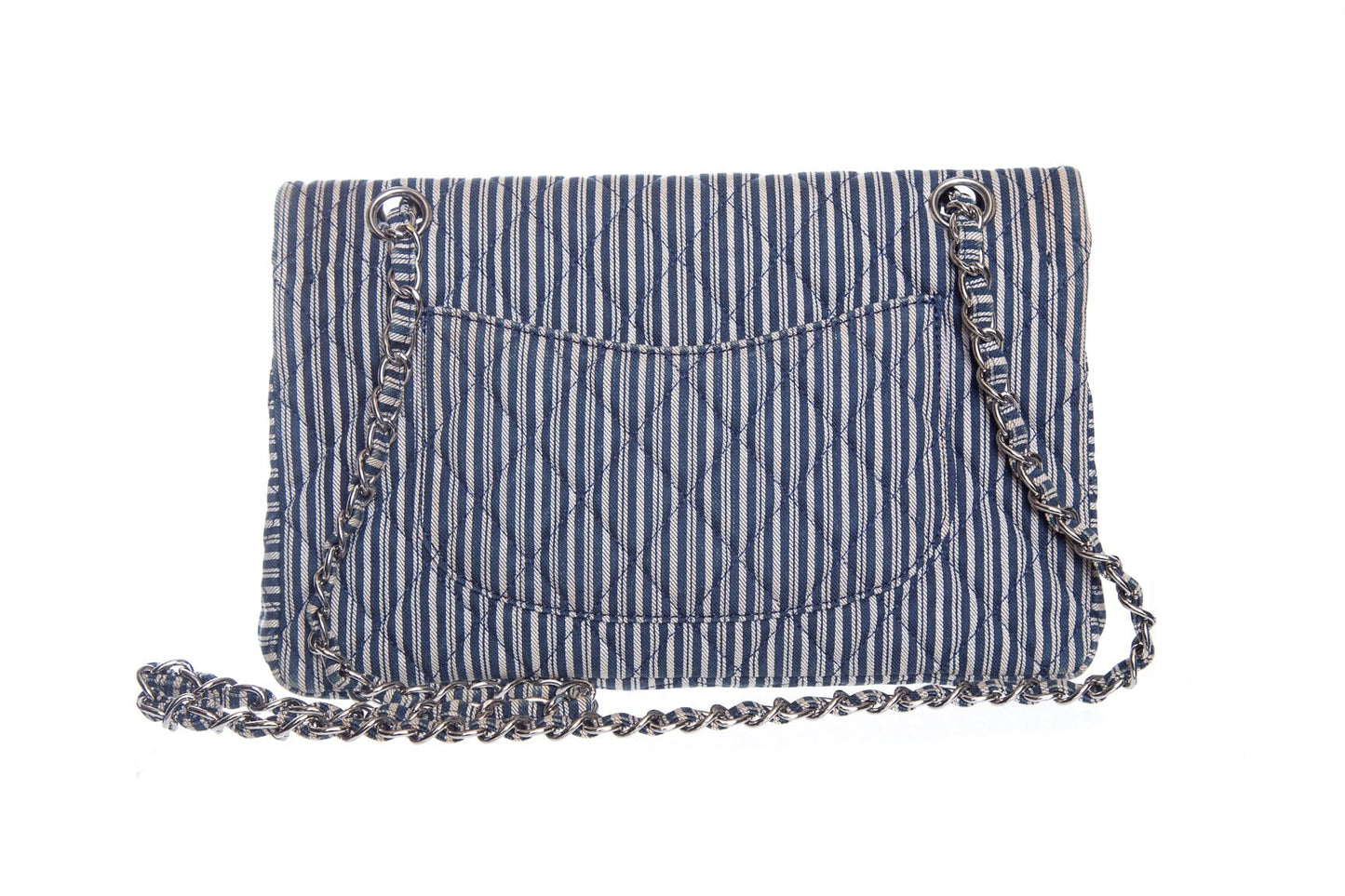 Chanel 2006/08 Navy and White Double Flap Striped Sequin Handbag