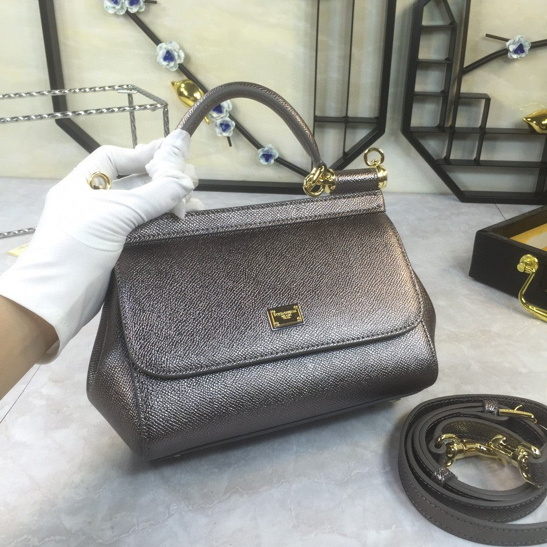 Top Quality Medium Sicily Handbag In Dauphine Palladium For Women 10.2in/26cm Top Quality