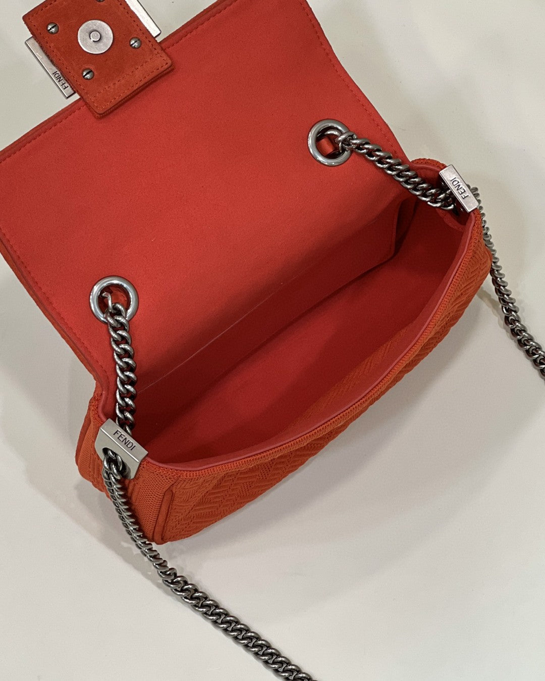 Top QualityTop Quality Baguette Chain Midi Red FF Fabric Bag For Woman 14.5cm/6in 8BR793AHW5F1F2I
