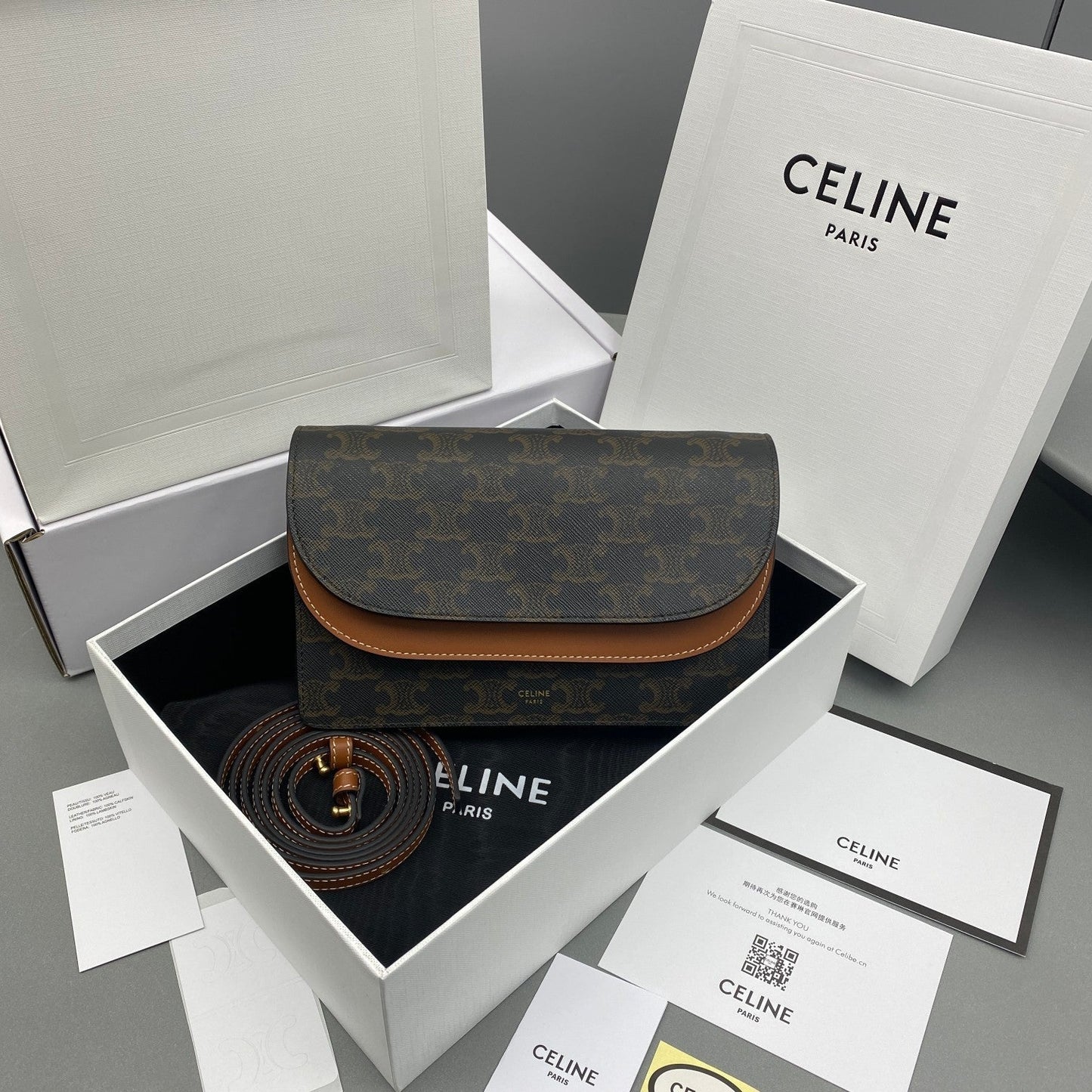 Top Quality Wallet On Strap In Triomphe Canvas Brown For Women 8in/20cm 10D852CG9.04LU