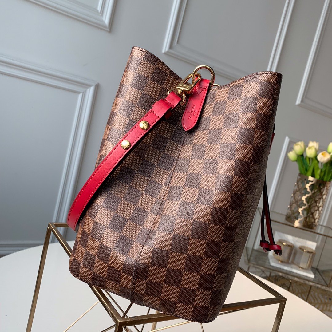 Top Quality NeoNoe MM Bucket Bag Damier Ebene Canvas Cherry Berry For Women,  Shoulder And Crossbody Bags 10.2in/26cm Top Quality N40214