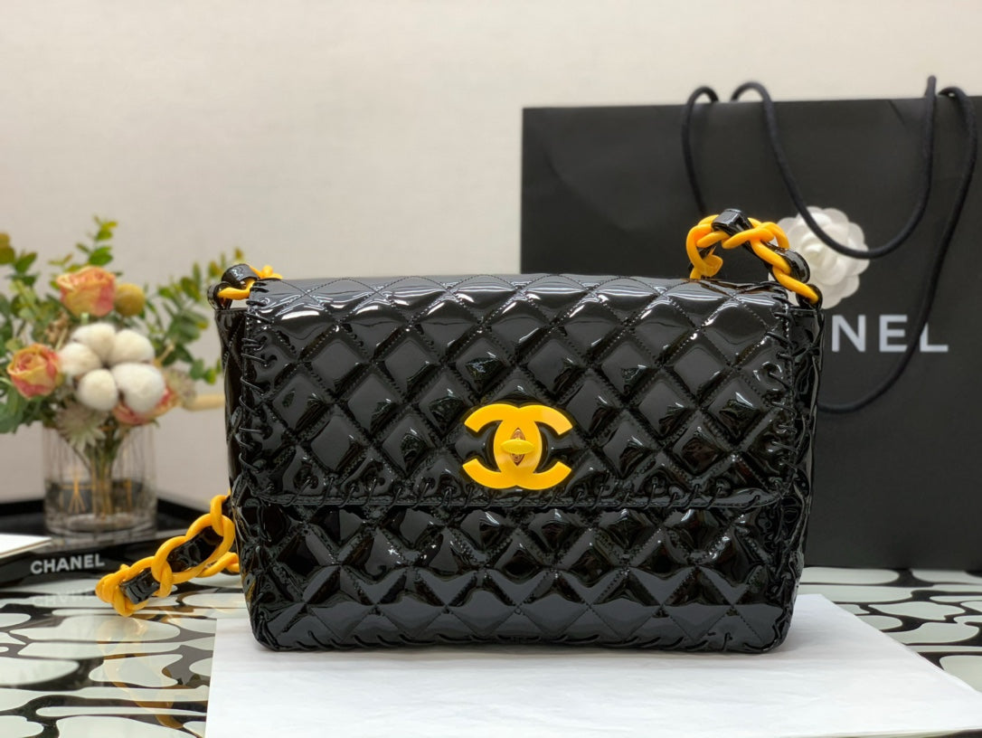 CHLVinyl Classic Black and Yellow Shoulder bag For Women 29cm/11.5in