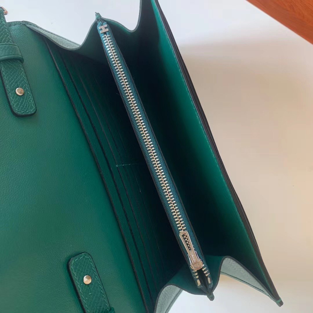 Top Quality Constance Epsom Long To Go Wallet Green For Women, Wallet 8.1in/21cm
