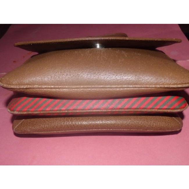 Gucci   Brown Leather With Red Green Stripes Leather Striped Coated Canvas