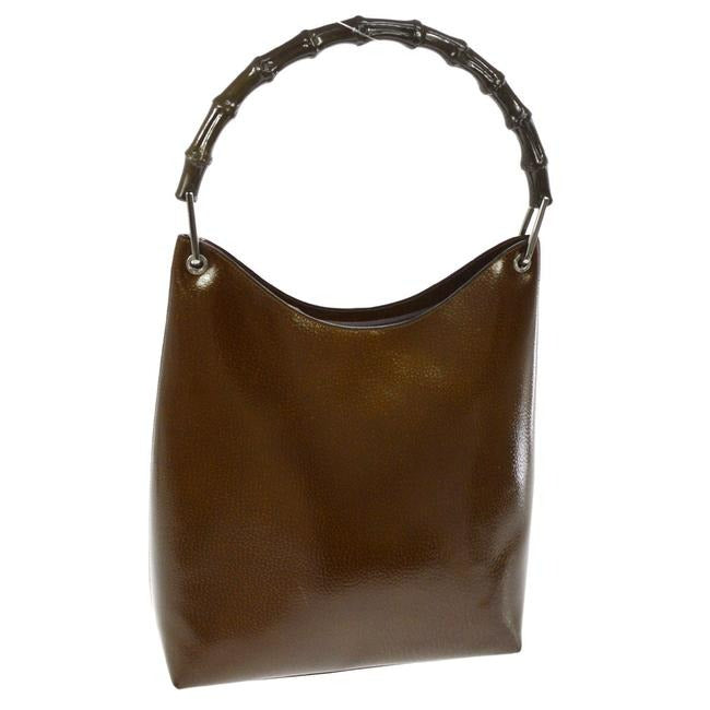 Gucci   Brown Speckled And Glossy Leather With Bamboo Handle Hobo Bag