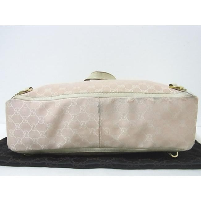 Gucci Abbey   Pink Large G Logo Print Canvas And White Leather Tote
