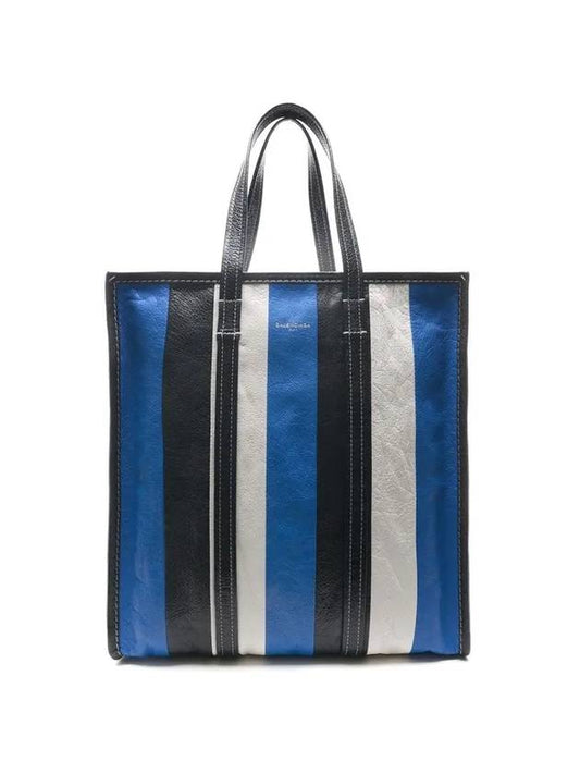Luxury Balenciaga Trending 2025 Bazar Striped Shopper Medium Tote Bag Blue
