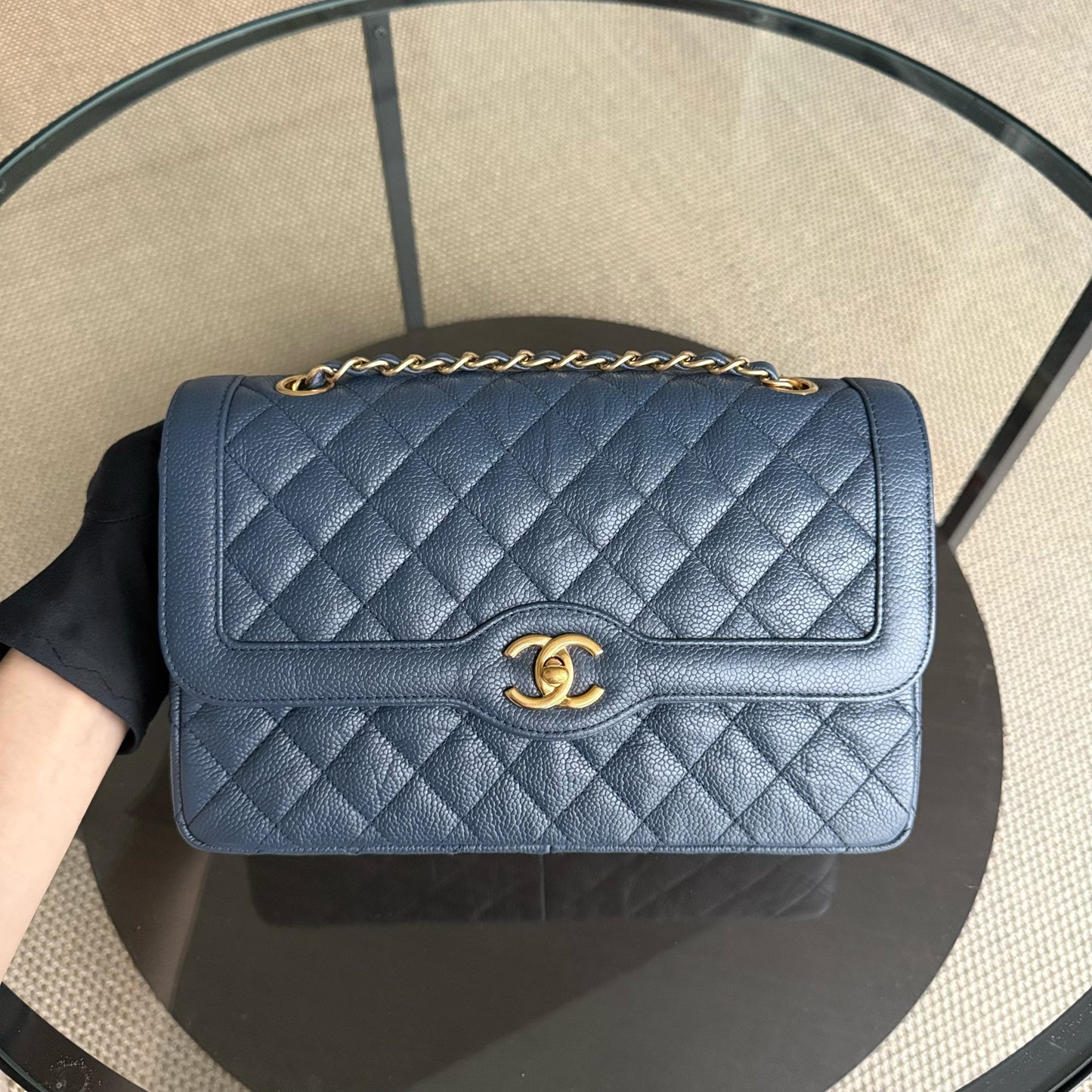 Chanel Seasonal Two-tone Flap - Caviar 27CM Quilted Grained Calfskin Blue Gold Hardware Series 21