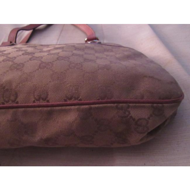 Gucci   Brown Large Logo Print Canvas And Pink Leather