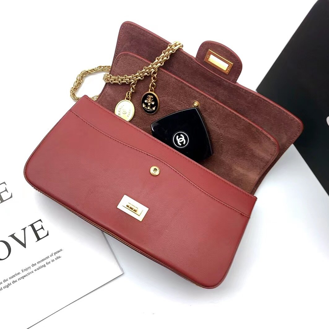 CHLMaroon Medallion Nude Reissue 2.55 Classic 225 Flap Red Bag For Women 24cm/9in