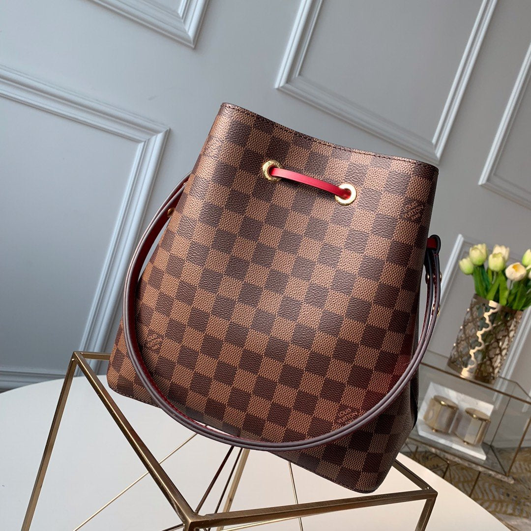 Top Quality NeoNoe MM Bucket Bag Damier Ebene Canvas Cherry Berry For Women,  Shoulder And Crossbody Bags 10.2in/26cm Top Quality N40214