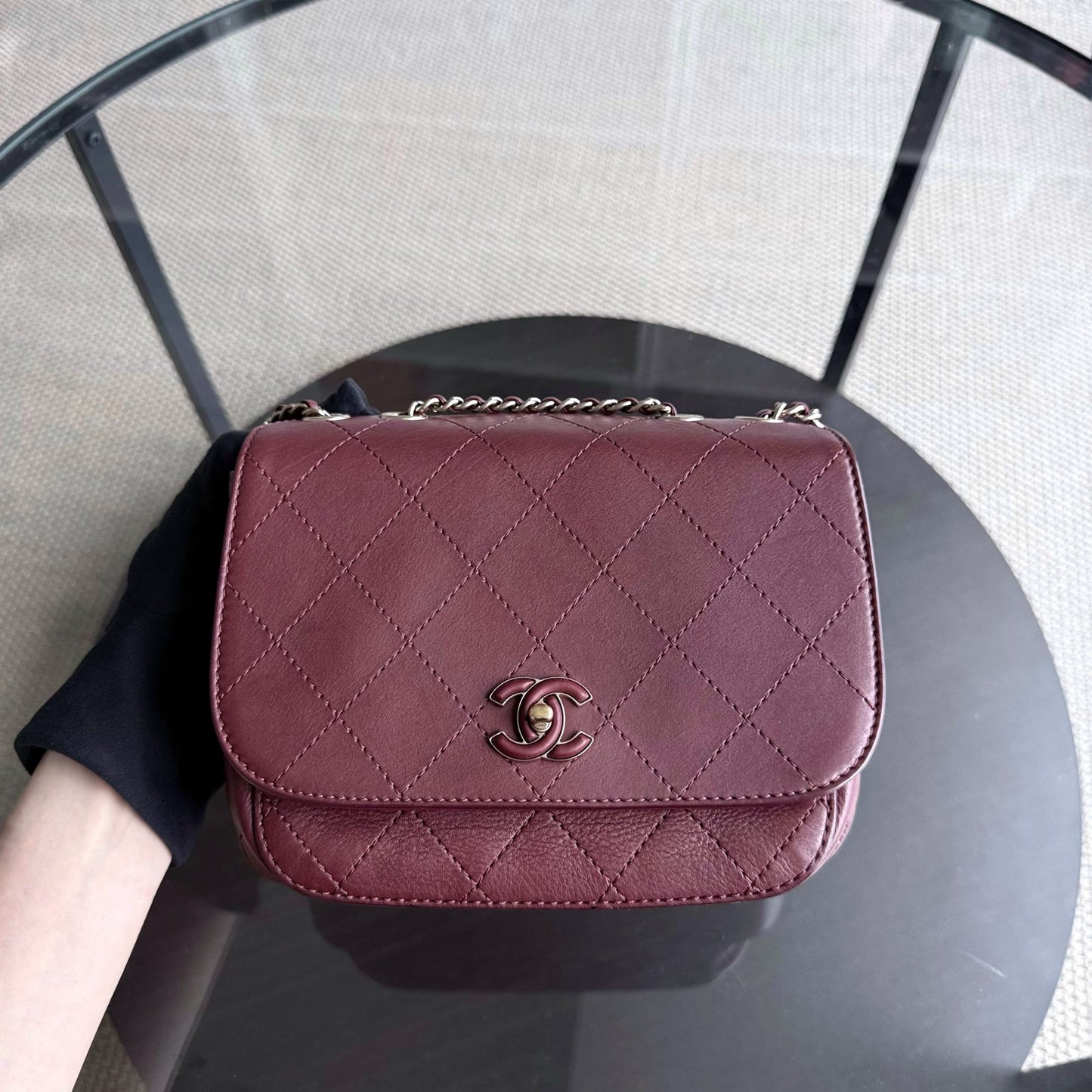 Chanel Flap Bag - Calfskin Stitched Small Flap Burgundy Gold Hardware Series 28