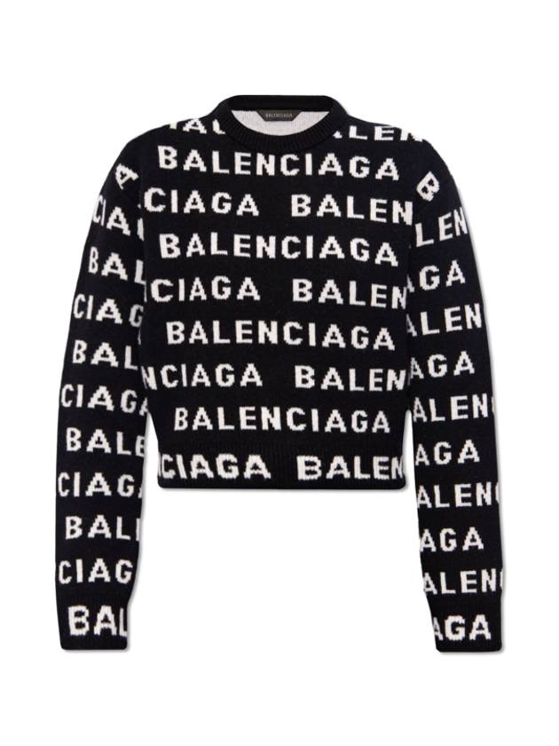 Luxury Balenciaga Trending 2025 Intarsia All-Over Logo Crew Neck Knit Top Black
