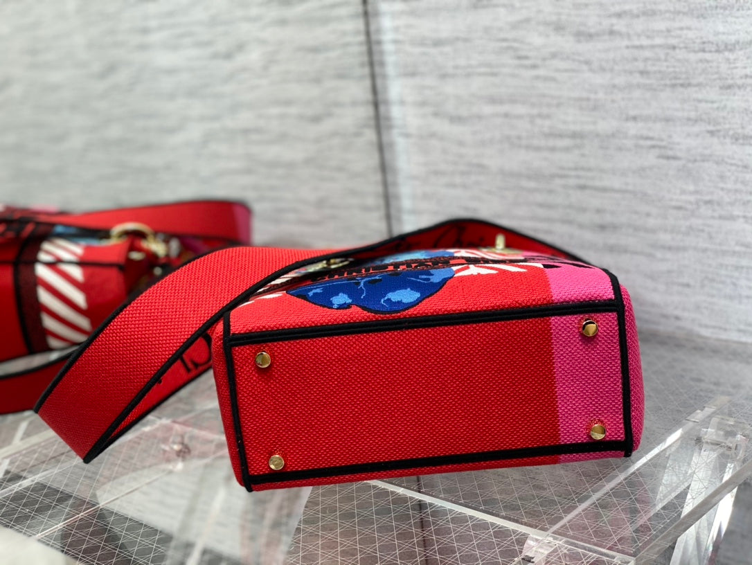 Top Quality MeTop Qualityum Lady D-Lite Bag D-Flower Pop Embroidery, Bright Pink Multicolor Handbags, 24cm CD M0565OROO_M885