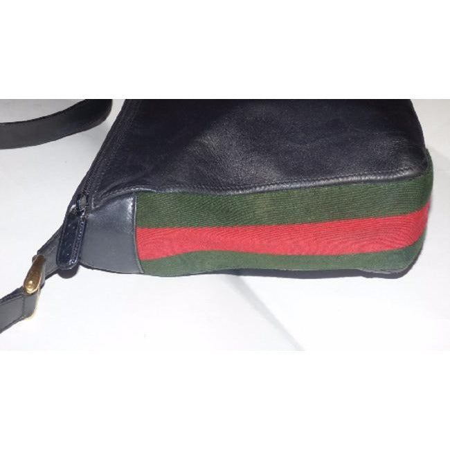 Gucci   Black With Red Green Stripe Leather Hobo Bag
