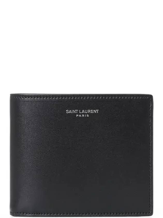 Luxury Saint Laurent Trending 2025 Smooth Leather Classic Logo Half Wallet Black
