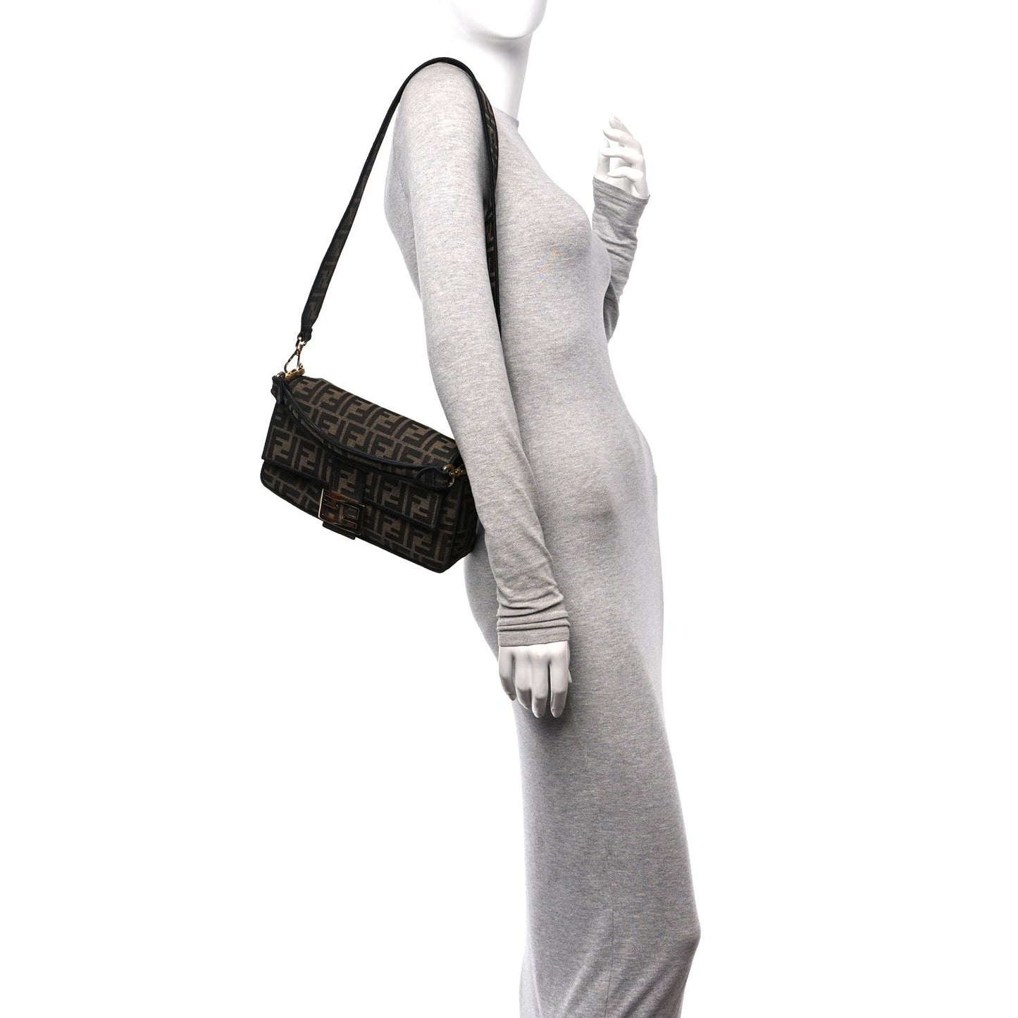 Fendi Fabric Jacquard FF 1974 Medium Baguette Tobacco Moro Black