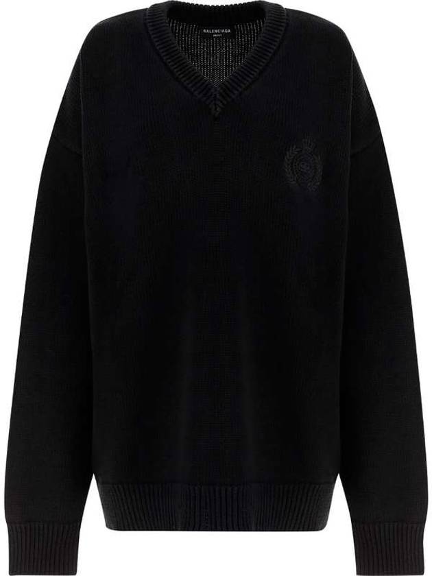 Luxury Balenciaga Trending 2025 Men's Back Logo V-Neck Knit Top Black