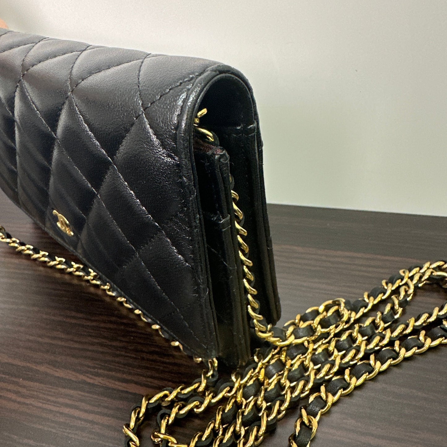 CHANEL | Bags | Chanel Lambskin Quilted Wallet On Chain Woc Black Gold Hardware LB121117