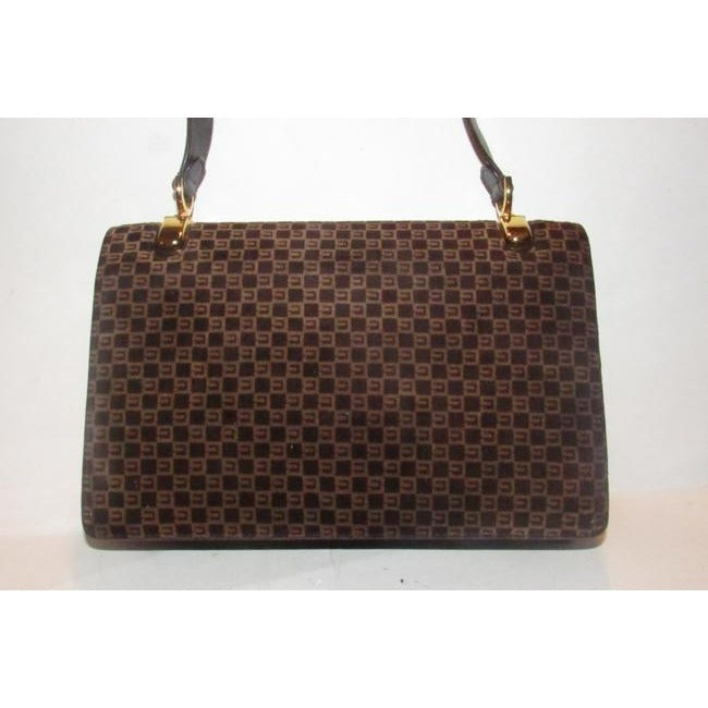 Gucci   Brown Square G Logo Print Suede And Brown Leather Shoulder Bag
