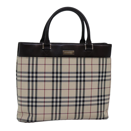 Burberry Nova Check Hand Bag Canvas Beige Silver Auth ep5426