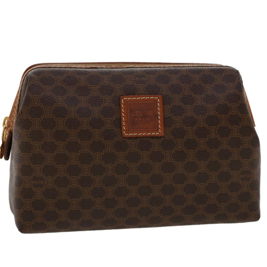 Luxury CELINE Macadam Canvas Pouch PVC Leather Brown  ep868