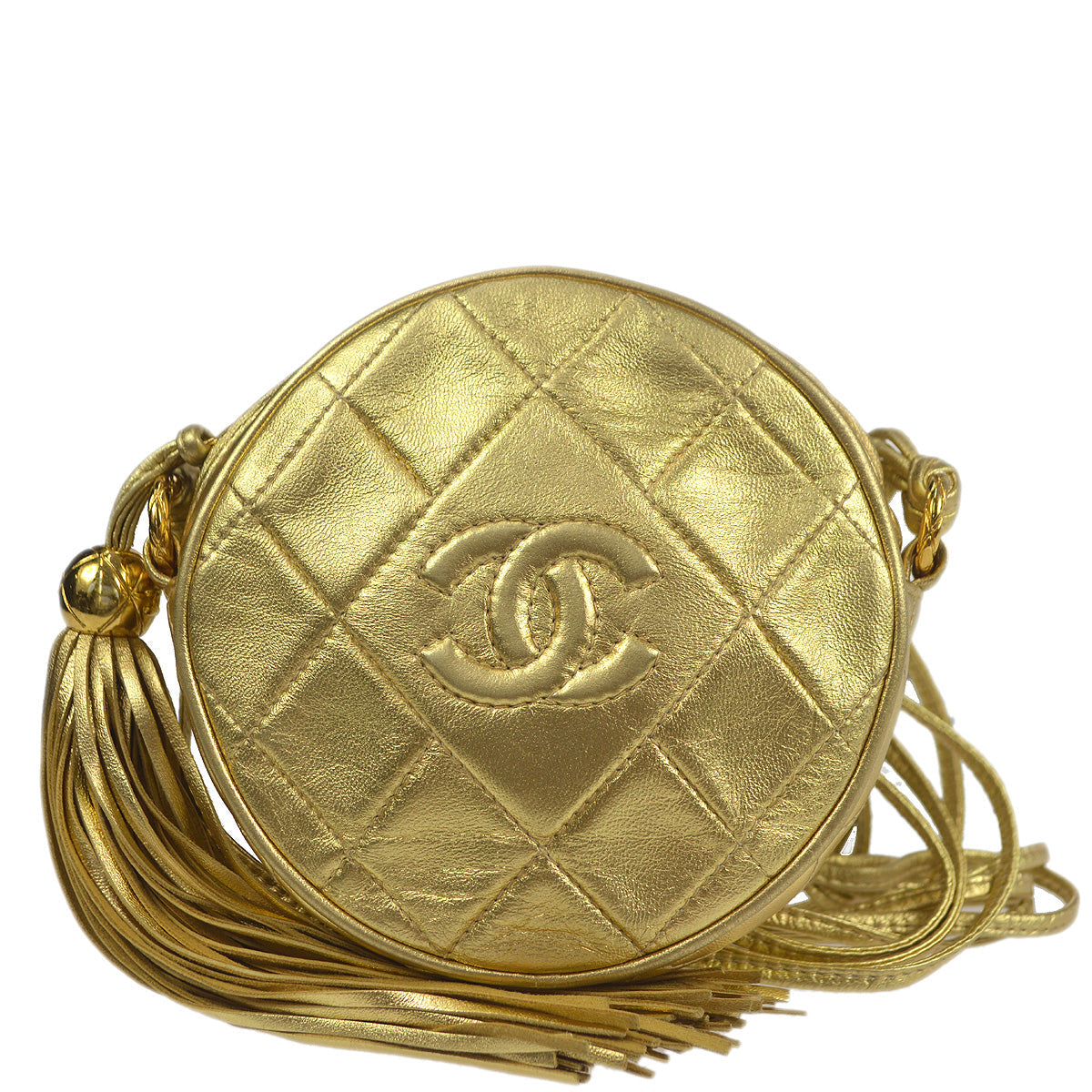 Chanel 1989-1991 Gold Lambskin Fringe Shoulder Bag