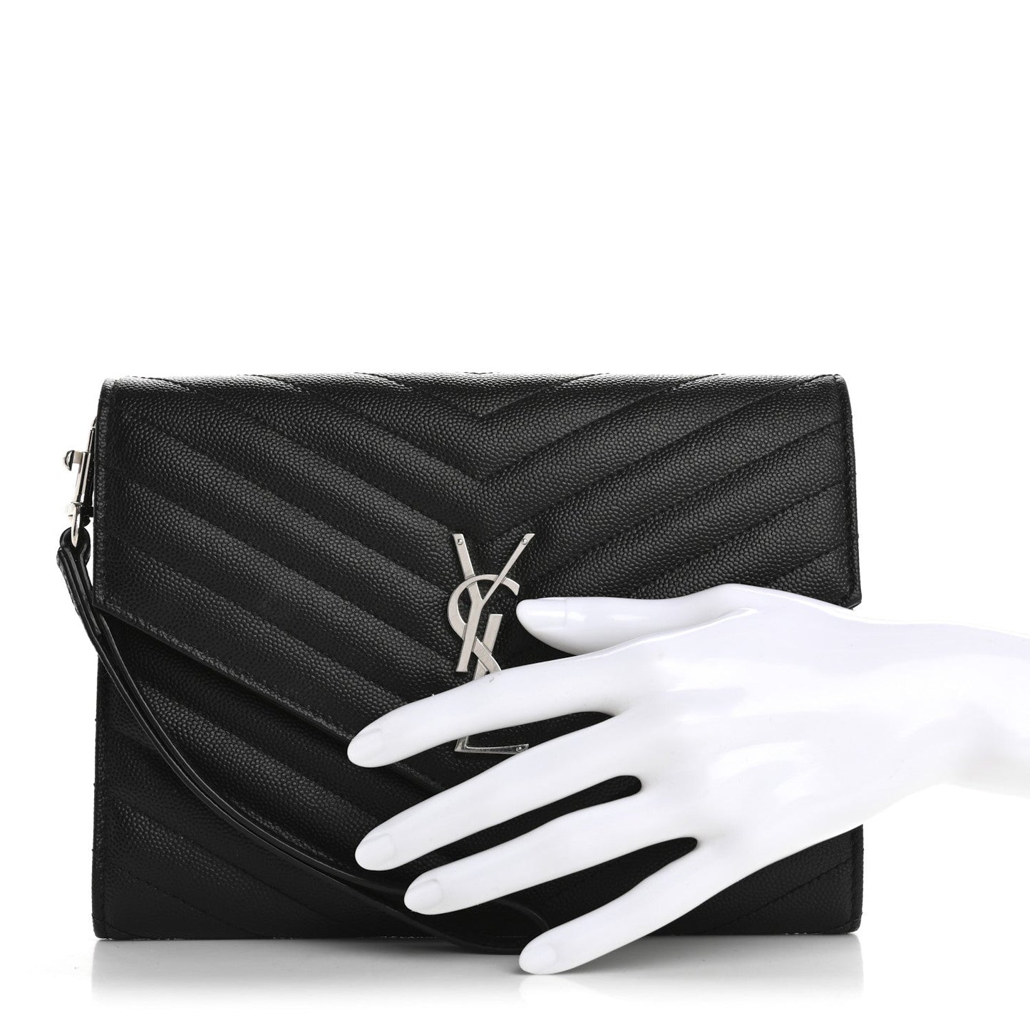 Saint Laurent Grain De Poudre Matelasse Chevron Monogram Envelope Clutch Black