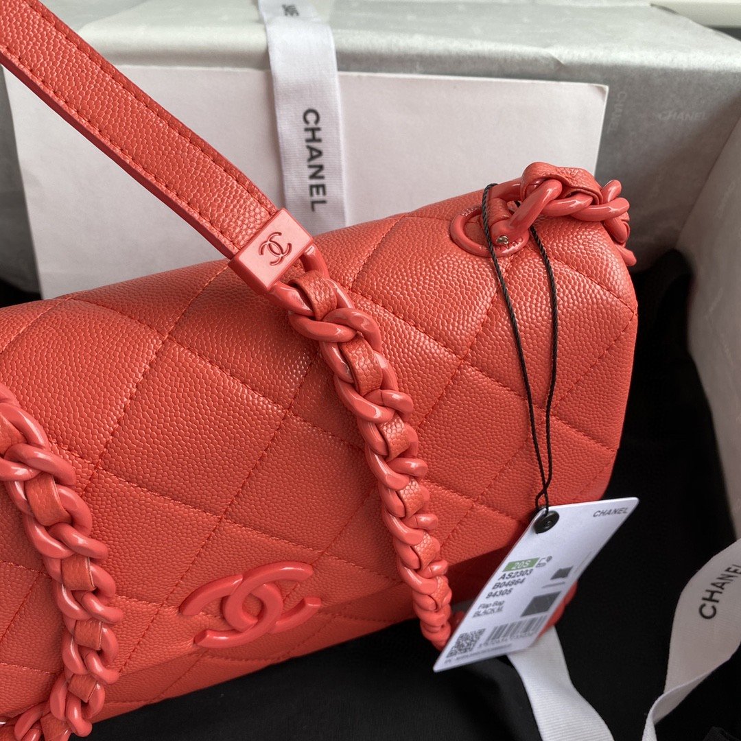CHLFlap Bag Red Hardware Grained Red For Women, Women’s Handbags, Shoulder Bags 9in/24cm AS2303