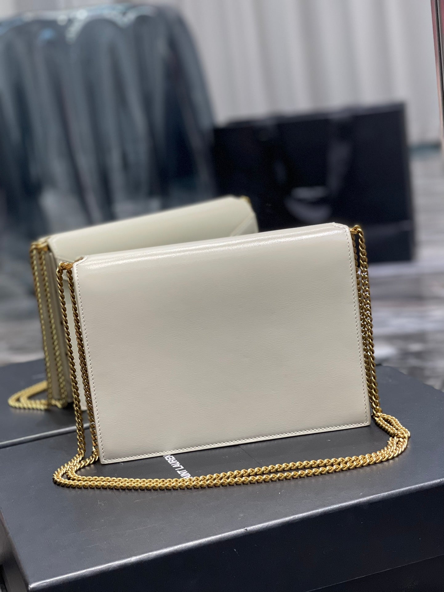 YSSL Cassandra Medium Chain Bag White In Grain De Poudre Embossed For Women 8in/22cm YSL 532750BOW0W9207