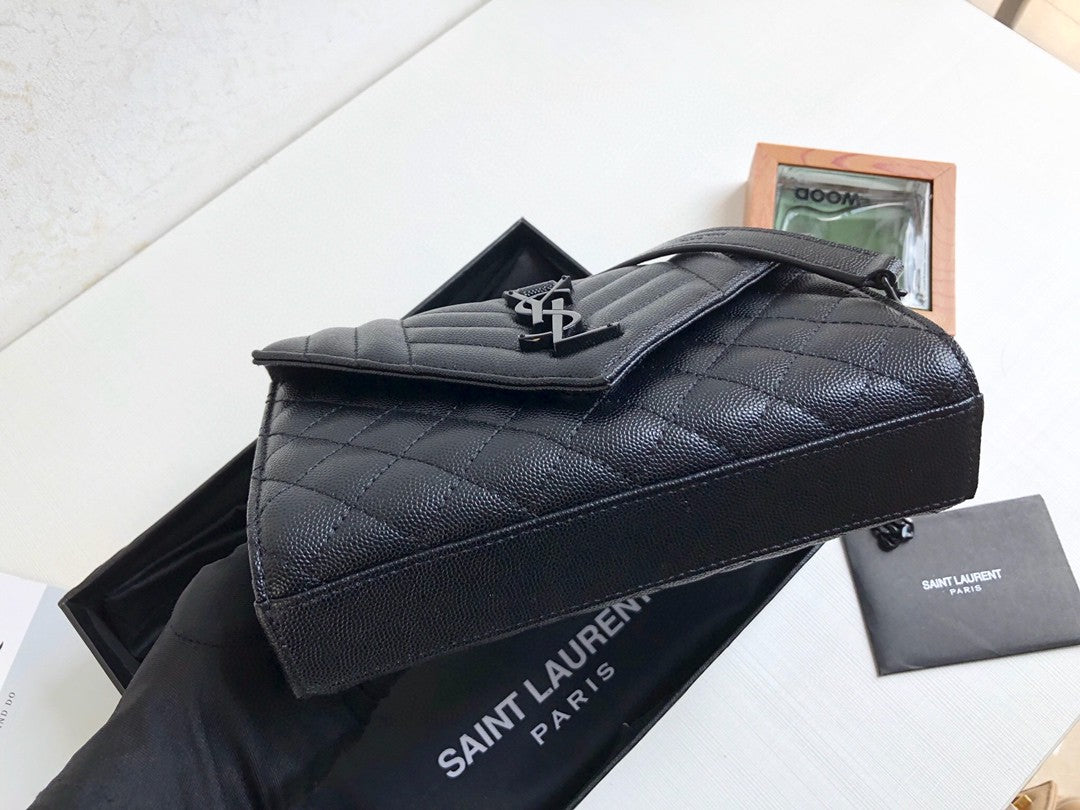 Top Quality Envelope Small Bag In Mix Matelassé Grain De Poudre Black For Women 8.2in/21cm YSL 600195BOW981000