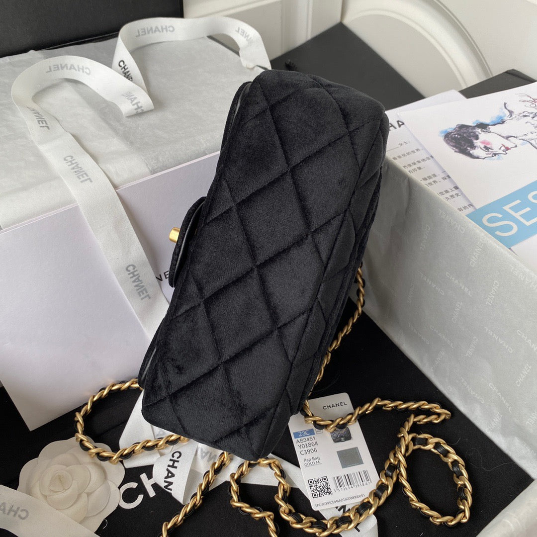 CHL Flap Bag Gold Hardware Black For Women, Women’s Handbags, Shoulder Bags 9in/24cm AS3451