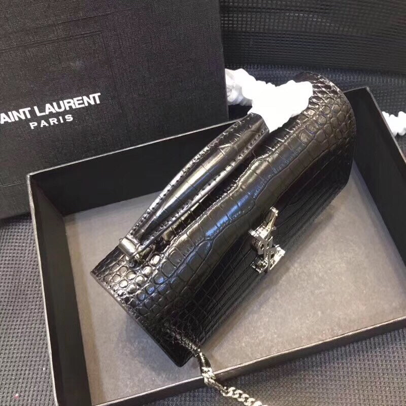YSSL Sunset Chain Wallet  In-Embossed Black For Women 8in/21cm YSL