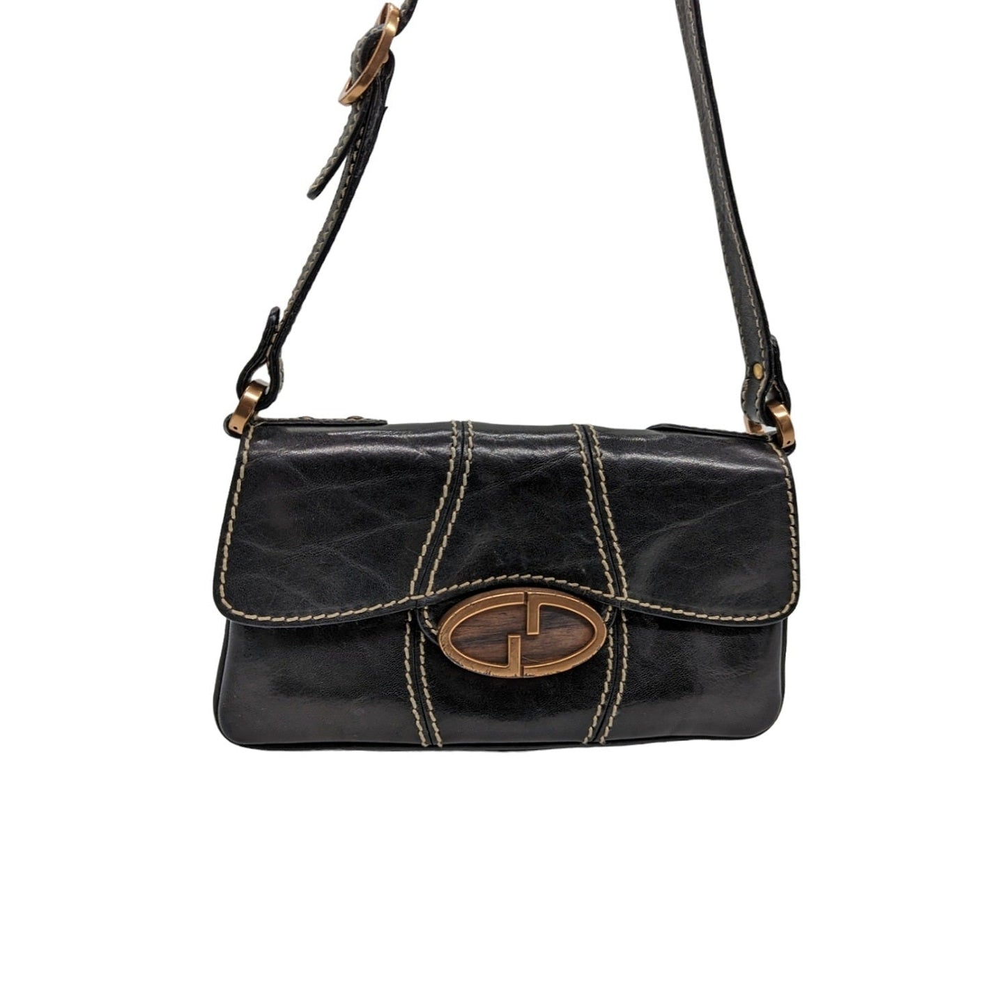 Gucci   Black Leather GG Buckle Detail Shoulder Bag 124259