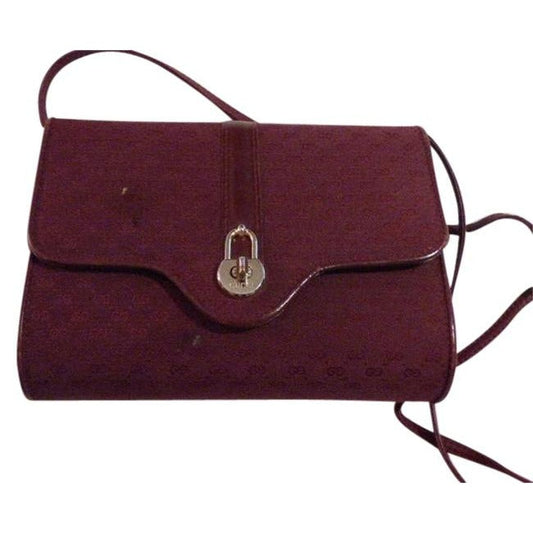 Gucci   Burgundy With Small G Logo Print Canvas Leather Shoulder Bag