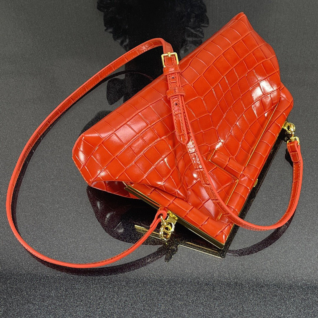 FI First Small Orange CrocoTop Qualityle Bag For Woman 26cm/10in