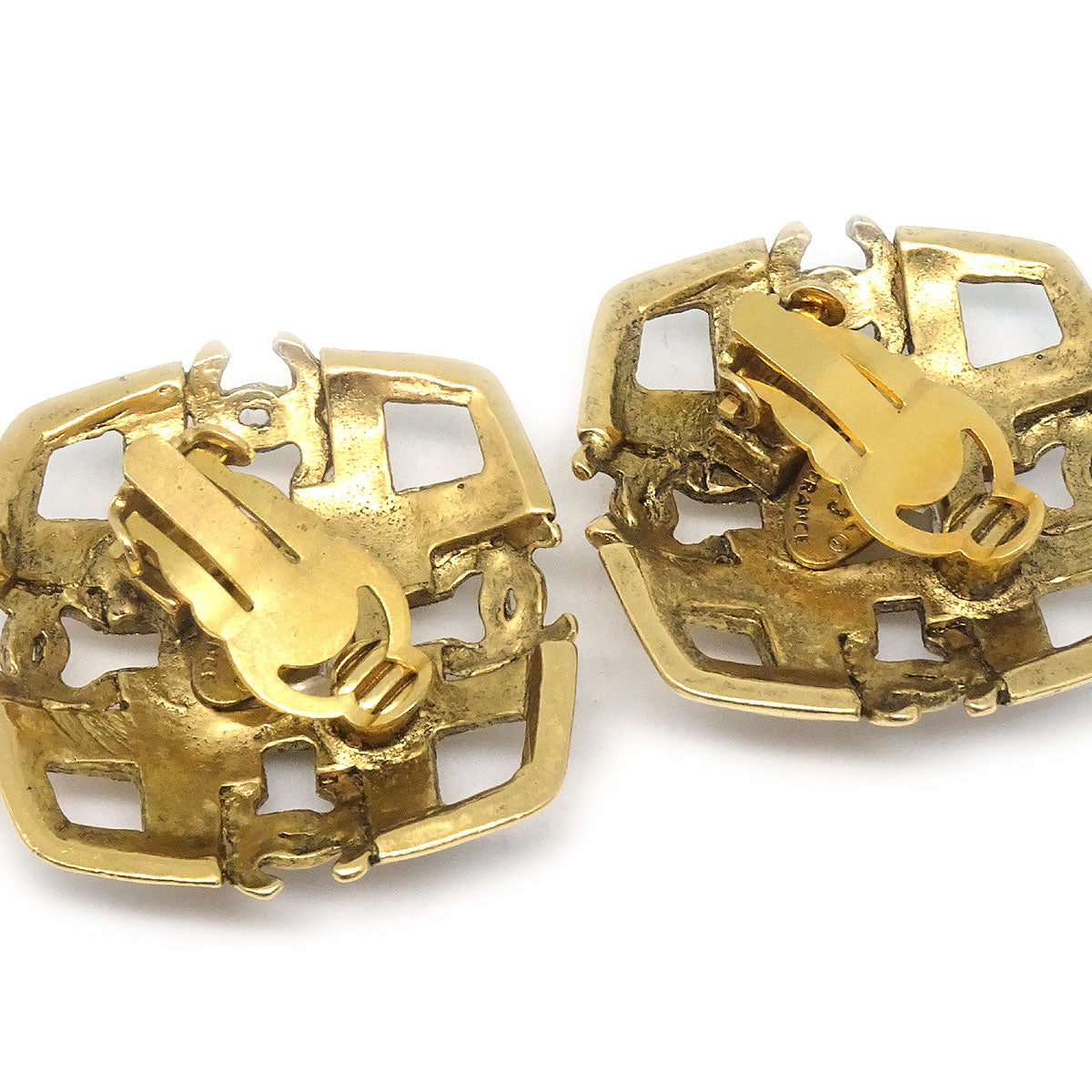 CHANEL 1993 Diamond Faux Pearl Earrings Clip-On Gold 23