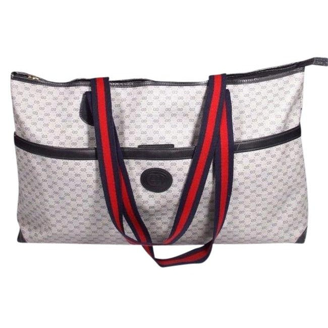 Gucci   Shades Of Blue Coated Canvas With Small G Logo Leather Red Navy Stripe