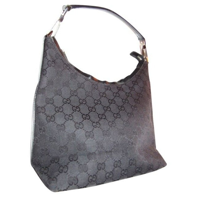 Gucci   Black Large G Logo Print Canvas And Leather Hobo Bag