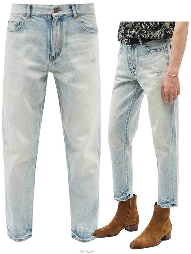 Luxury Saint Laurent Trending 2025 Men's Carrot Fit Denim Jeans Light Blue