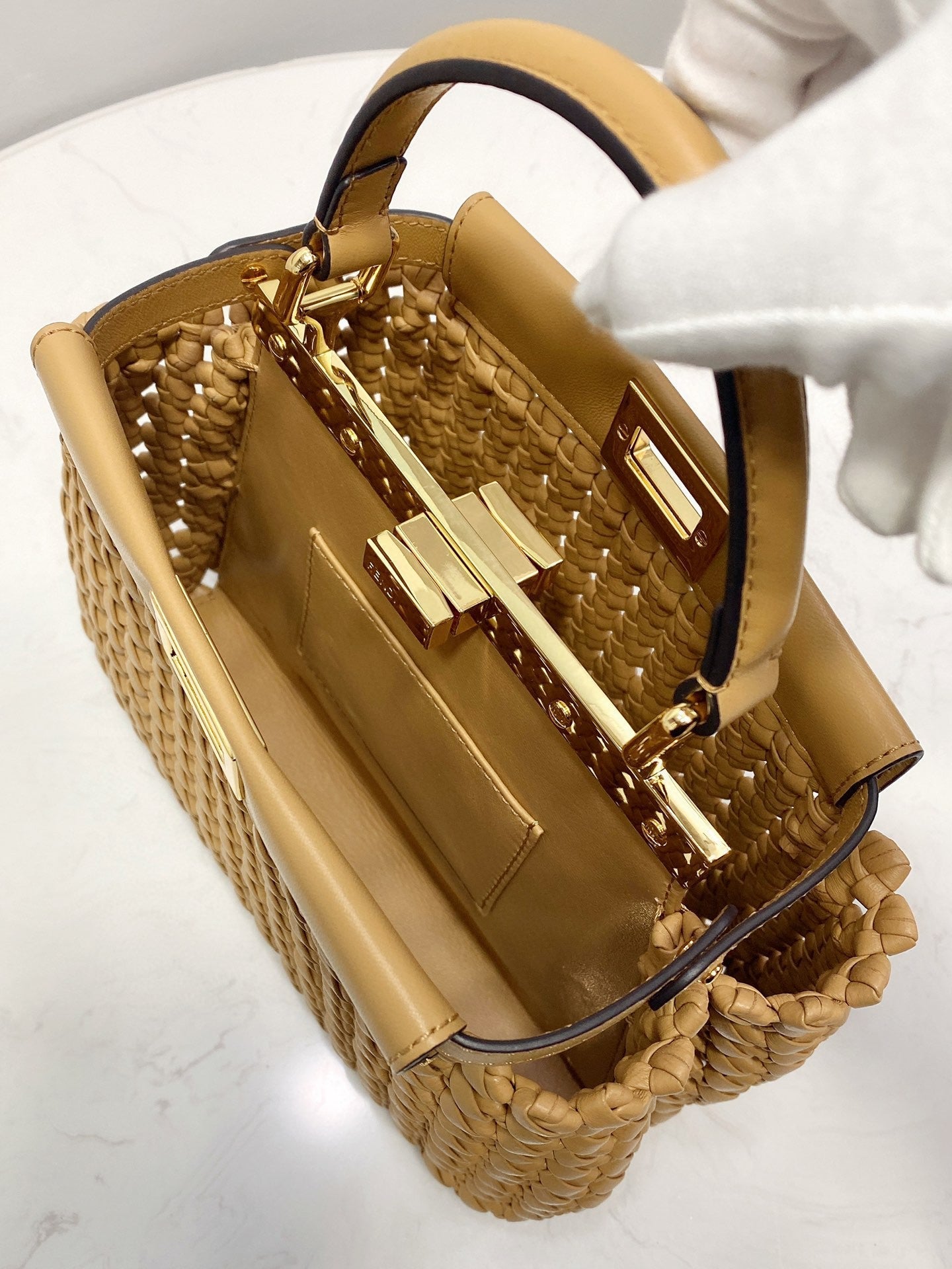 FI Top Quality Mini Light Brown Braided Bag For Woman 18cm/7in