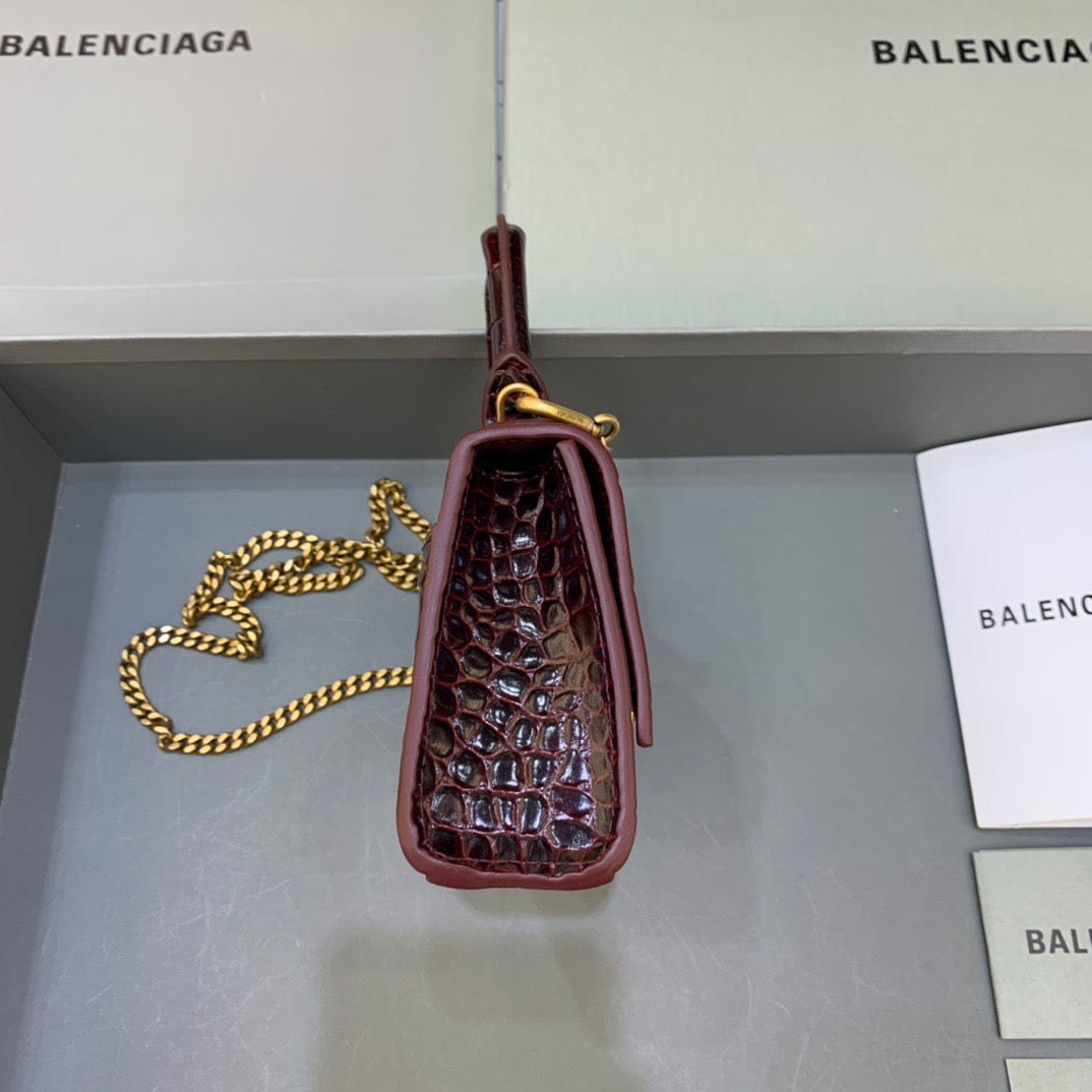 Top Quality Hourglass Mini Handbag With Chain In Dark Red, For Women,  Bags 4.7in/12cm