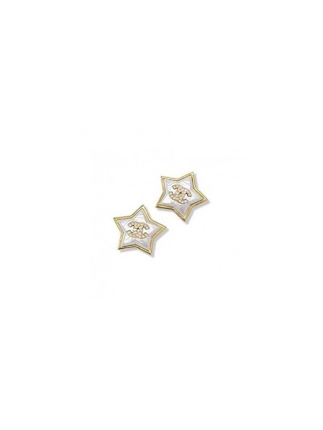 CC Logo Star Crystal Earrings White Gold Chanel