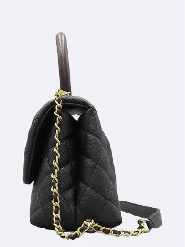 A92990 Black Caviar Grained   Gold Coco Handle Small Flap Tote Bag Chain Cross Trap 2way Chanel