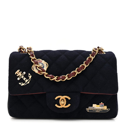 Chanel Felt Quilted Paris-Hamburg Charms Mini Rectangular Flap Black