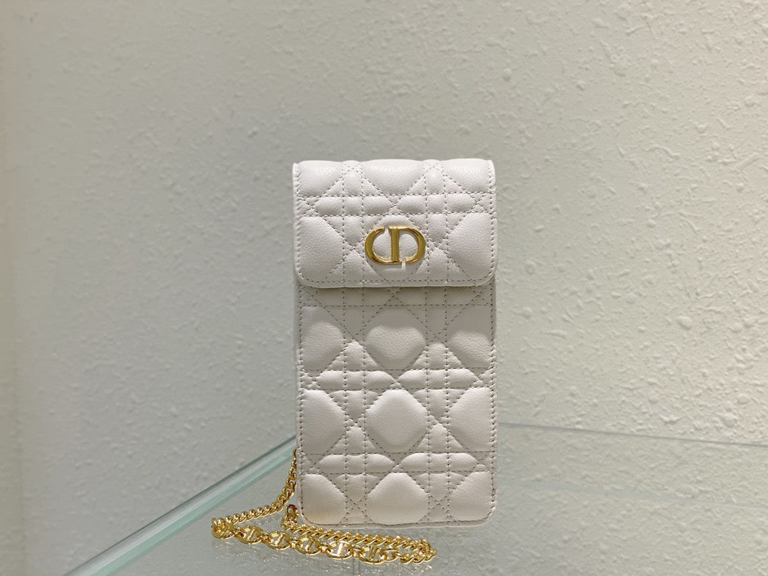 Top Quality Caro Phone Holder With Chain White, For Women, Womens Handbags 7.5in/18.5cm CD