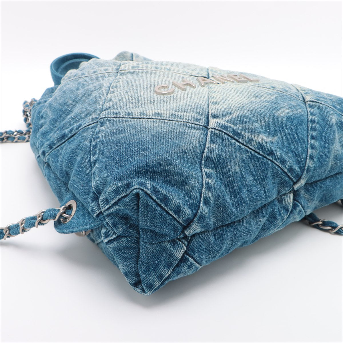 Chanel 22 Backpack Denim Chainsaw Blue Silver  AS3859