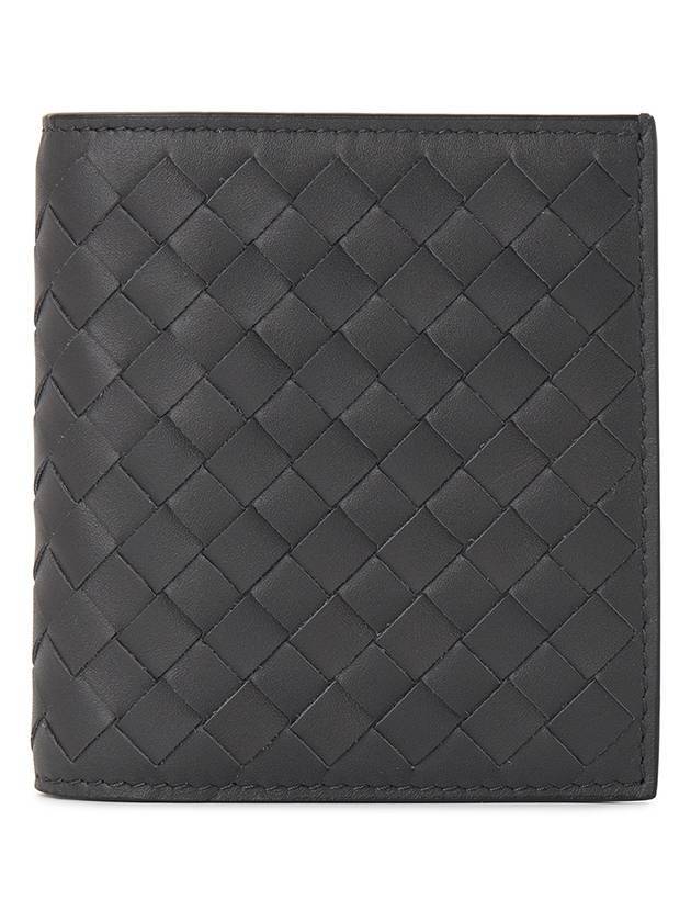 Luxury Bottega Veneta Intrecciato Leather Half Wallet Dark Grey