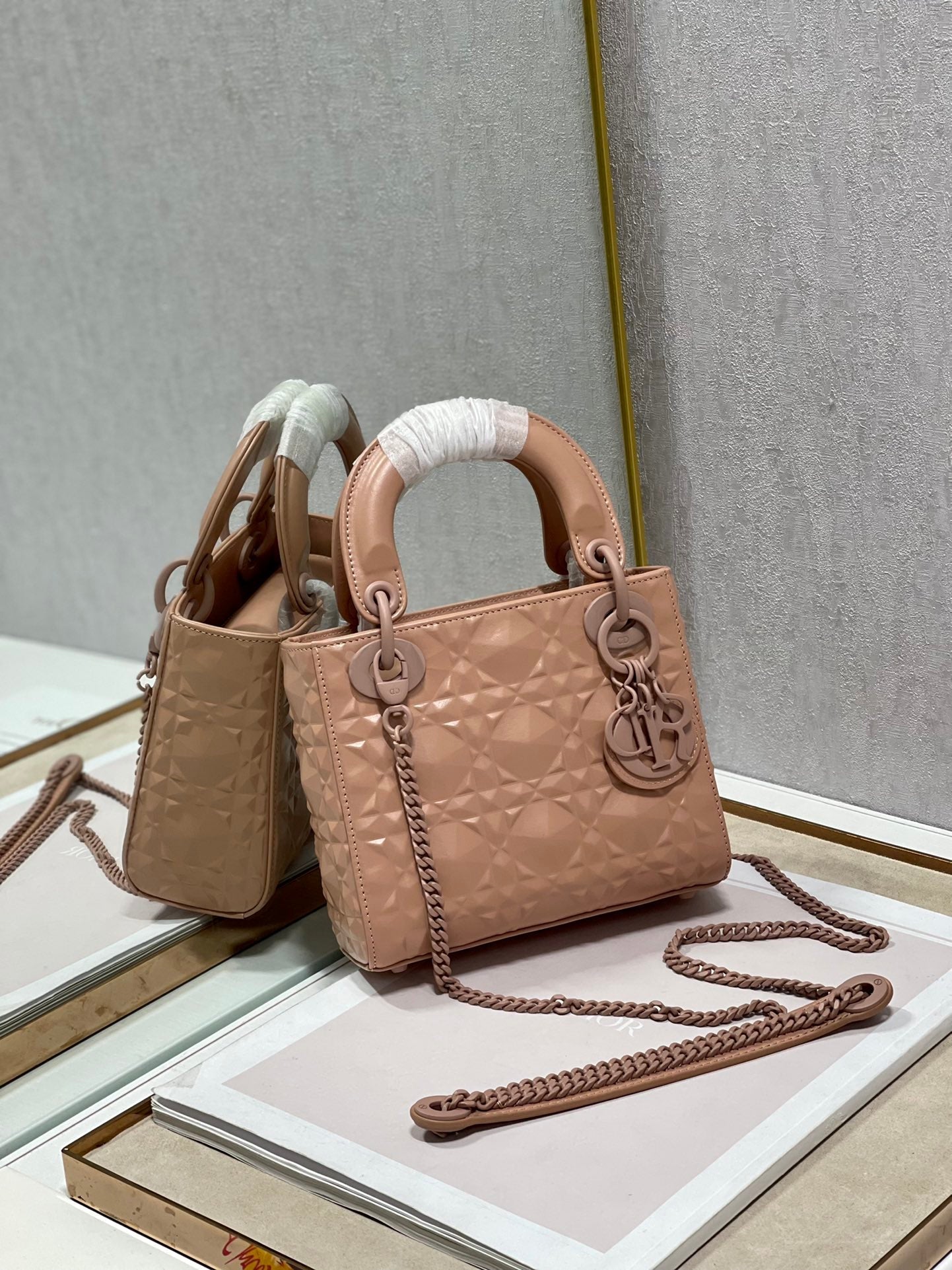 Top Quality Mini Lady Bag Cannage with Beaded Motif, Brown, For Women Womens Handbags, Crossbody Bags, 18cm CD
