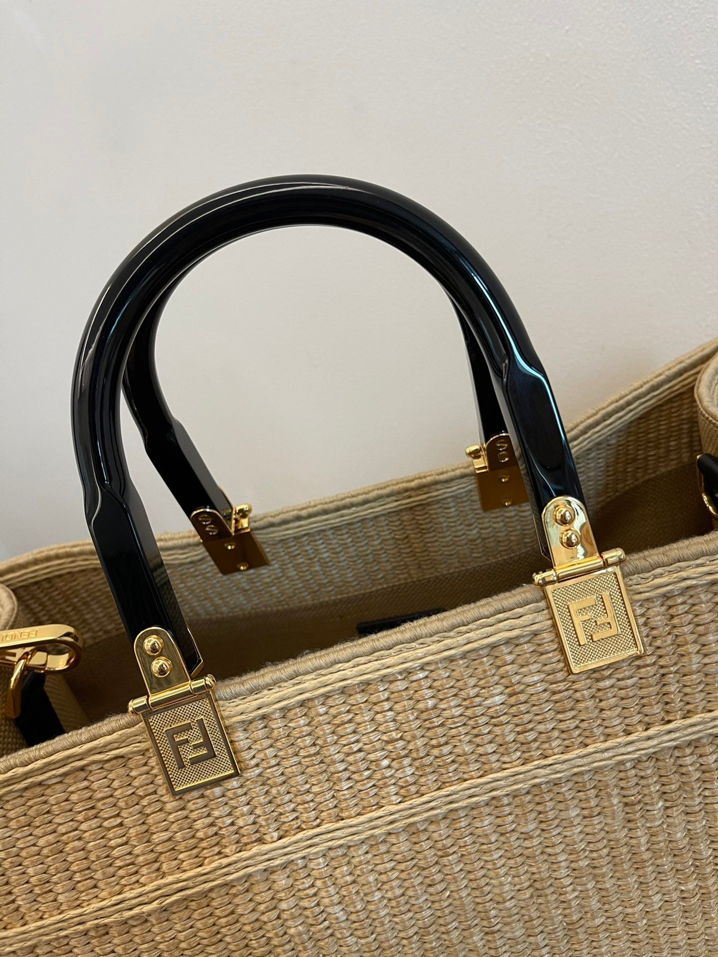 Top QualityTop Quality Sunshine Medium Beige and Black straw shopper Bag For Woman 31cm/12in 8BH386AKRPF1CBX